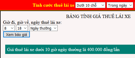 Thuê lái xe dưới 10 giờ ngày thường