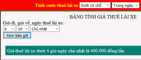 Thuê lái xe dưới 4 giờ ngày chủ nhật