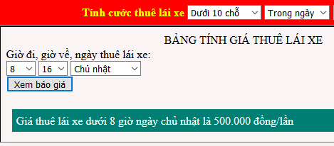 Thuê tài xế lái xe dưới 8 giờ ngày chủ nhật