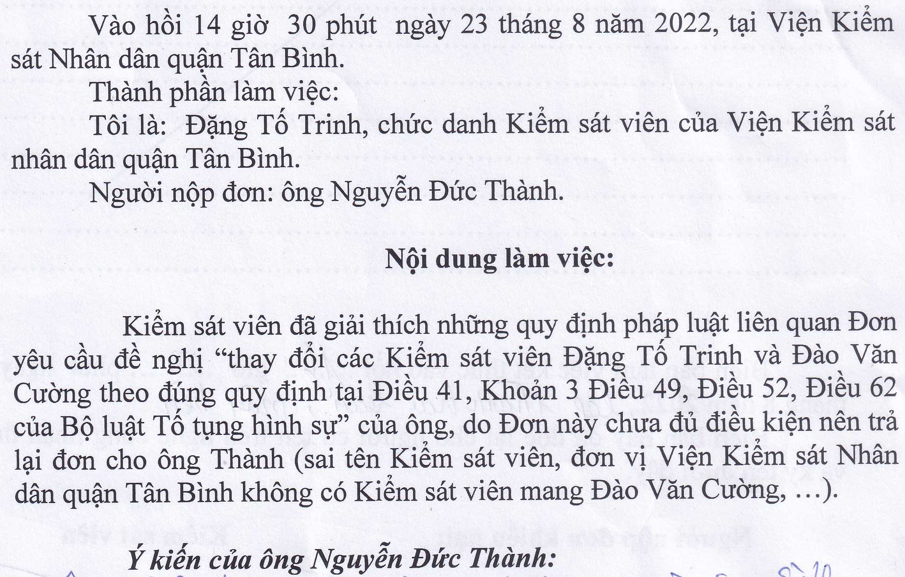 Biên bản làm việc ngày 23/08/2022